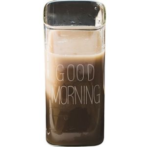 250Ml/370Ml Vierkante Glazen Mok Brief Afdrukken Sap Cup Ontbijt Melk Koffie Cup Transparante Beker Thuis Drinkware