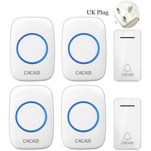 Cacazi Draadloze Waterdichte Deurbel Self-Powered Geen Batterij Us Eu Plug 2 Knop 4 Ontvanger Led Licht Draadloze Deurbel 36 Chimes