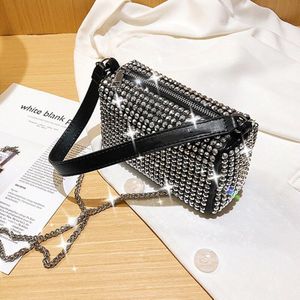 Diamond Crossbody Schoudertas Vrouwen Kleine Handtas Clutch Mode Retro Kussen Hobos Bag Lady Pu Lederen Shiny Party Tote Purse