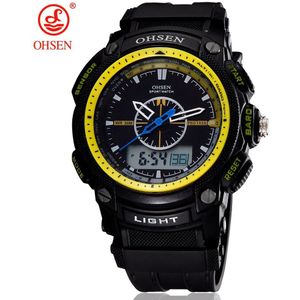 Ohsen Digitale Quartz Heren Mode Horloges Mannelijke Rubber Band Zilver Lcd Waterdichte Sport Cool Horloges Relogio Masculino