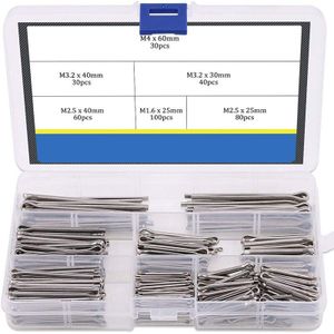 Cotter Bevestigingen Set,6 Maten 304 Rvs Splitpen Clip Key Sluiting Fitting Assortiment Kit(340 Pcs)