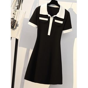 Little Black Dresses Verkoop Vrouwen Koreaanse Stijl Slim Preppy Leuke Zoete V-hals Jurk Casual Basic Tuniek Polo Shirt jurk