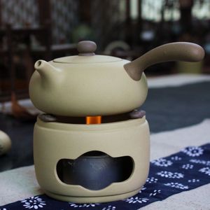 Kung Fu thee set thee maker geel aardewerk alcohol oven theepot warmer met alcohol lamp met pannenlap