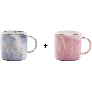 380Ml Marmer Keramische Mok Mok Melk Thee Cups Mr En Mrs Mokken Roze Goud Inlay Ontbijt home Decor