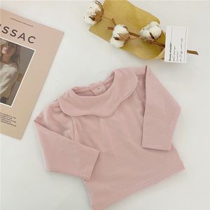 Lente En Herfst Baby Basis T-shirt Bloemblaadje Kraag Effen Kleur Top Peuter Tops Pasgeboren Meisje Tops