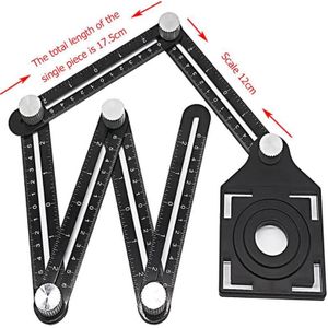 Gat Locator Multi Hoek Meten Heerser Gradenboog Verstelbare 6-Kanten Heerser Vloertegel Glas Houtbewerking Universele Puncher Tool