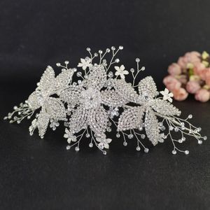 Trixy H252-S Zilveren Kristal Bruiloft Tiara Bruiloft Kroon Bruid Haar Sieraden Luxe Bruiloft Haar Wijnstok Bruiloft Bloem Hoofd-Wear