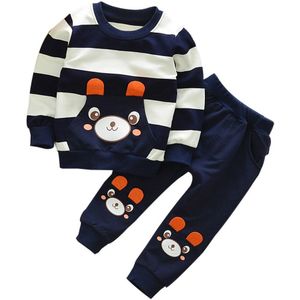 40 # Herfst Winter Kids Baby Kleding Meisje Jongen Kleding Set Gestreepte Beer Tops + Broek Outfits Kinderkleding детские Вещи