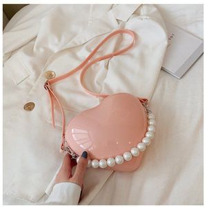 Cute Jelly PVC Heart Shape Pearl Women Shoulder Handbag for Female Crossbody Purse Party Clutch Pouch Bolsa