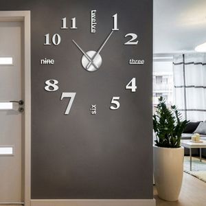Moderne Diy Mute Grote Wandklok Home Decor Office 3D Spiegel Oppervlak Muursticker Klokken Giant Frameloze Decoratieve Klok Horloge