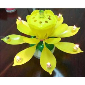 1 Pc Mooie Blossom Lotus Flower Birthday Party Candle Cake Music Sparkle Cake Topper Rotating Kaarsen Decoratie