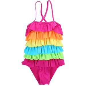 Zomer Kids Meisjes Een Stuk Bikini Rainbow Ruffle Badpak Badmode Monkini Peuter Meisje Badmode 2-9 Jaar