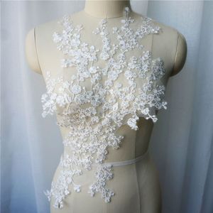 Wit Mini Bloem Tak Kant Stof Geborduurde Gown Applicaties Versieringen Kraag Mesh Naaien Patch Voor Bruiloft Decoratie Jurk DIY