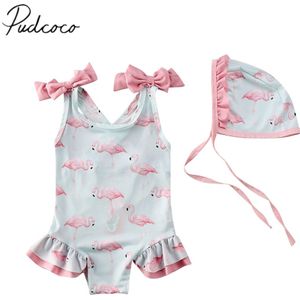 Zomer Badpak 1-6T Baby Kids Meisje Strand Badmode Badpak Flamingo Zwemmen Strik Kostuum Zwembroek + Hoed 2 Stuks Tankini Set