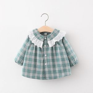 Yaloode Lente Herfst Mode Meisje Overhemd O-hals Kant Katoen Plaid Blouse Shirts Voor Baby Meisjes Kleding