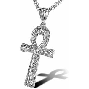 Goud zilver kleur Micro Zirconia Anka Egyptische T Vormige Cross Hanger Iced Out Bling Sleutel Van Leven Ketting sieraden