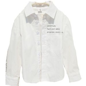 Witte Lange Mouw Peuter Jongens Shirts Mode Lente Kinderen Kleding Lange Mouw Tiener Katoen Blouses Voor 3-16Years