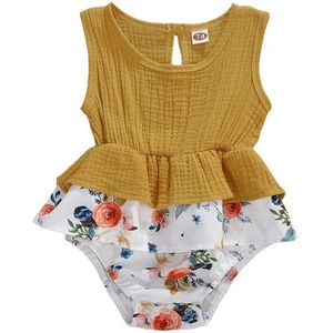 Zomer Baby Kleding Pasgeboren Baby Meisjes Bloemenprint Ronde Hals Mouwloze Romper Tutu Jumpsuit Rood/Geel