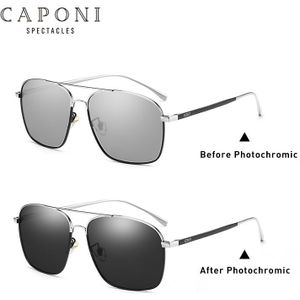 Caponi Gepolariseerde Vierkante Zonnebril Mannen Legering Classic Brillen Vintage Mode Meekleurende Zonnebril BS8174