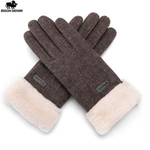 Bison Denim Echt Wol Winter Warm Vrouwen Handschoenen Touch Screen Thicken Winddicht Mode Handschoenen Voor Vrouwen S045