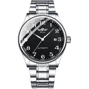 Winnaar Black Horloges Datumwrg Zilver Rvs Business Mannen Automatische Horloges Mannelijke Mechanische Klokken