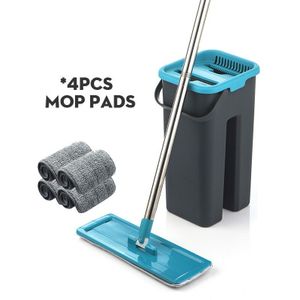 Platte Squeeze Mop En Emmer Hand Gratis Wringen Floor Cleaning Mop Microfiber Mop Pads Nat Of Droog Gebruik Op Hardhout laminaat Tegel