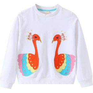Lange Mouw Sweatshirt Voor Baby Meisjes Meisjes En Najaar Sweatshirt Tops Kleurrijke Pauw Borduurwerk Sweatshirt