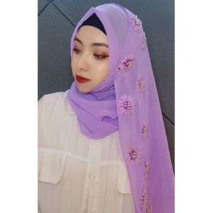 Zomer Arabische Islamitische Vrouwen Moslim Borduren Bloemen Chiffon Sjaal