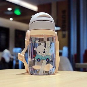 1Pcs 420ml Baby Kids Kinderen Cartoon Animal School Drinkwater Stro Fles Sippy Cup Met Schouderriem voeden