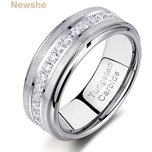 Newshe Mens Promise Wedding Band Tungsten Carbide Ringen Voor Mannen Charm Ring 8Mm Maat 9-13 Aaa Wit ronde Zirkoon Sieraden TRX058
