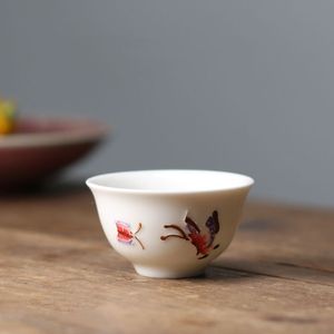 4 Stks/partij 28Ml Hand Painted Keramische Kung Fu Thee Kopjes Witte Mooie Thee Cup Set Bamboe Theewaar Vlinder Kom voor Theeceremonie