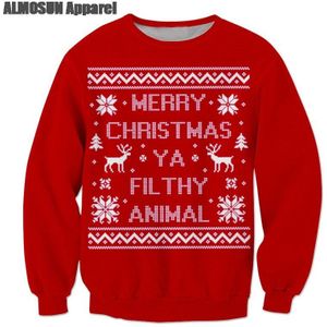 ALMOSUN Filthy 3D Print Vrolijk Kerstboom Ya Filthy Dier Sweatshirt Crewneck Outfits Sweatshirts