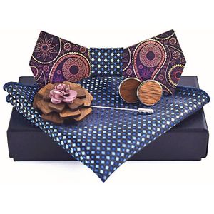 Zdjmeitrxdoow Man Mode Houten Bowtie Paisley Corbatas Gravata Jacquard Tie Zakdoek Manchetknopen Stropdas Voor Mannen Box