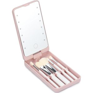 Draagbare Mini Led Make-Up Spiegel Touch Screen Draaibare Cosmetica Borstels Opbergdoos 12 Lichten Vouwen Verstelbare Spiegel