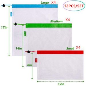Herbruikbare Produceren Zakken 12/9/3 Stuks Fruit Stiksels Mesh Tas Nylon Mesh Zakken Voor Fruit Groente Kruidenier winkelen Gestikt Netje