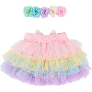 0-3M Baby Baby Meisjes Rainbow Tutu Rok Hoofdband Kleurrijke Sequin Strik Mesh Layer Tutu Rokken Hoofddeksels Verjaardag party Outfit