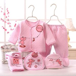 Cysincos Pasgeboren Baby Unisex 5 Stks/sets Kleding Zachte Katoen Set Lange Mouwen Meisjes Shirt + Broek Slabbetjes Hoed pak Ondergoed