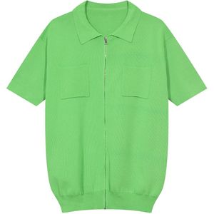 Iefb Koreaanse Rits Gebreide Korte Mouwen Mannen Casual 2022 Turn-Down Kraag Eenvoudige Effen Kleur Losse truien 9A1353