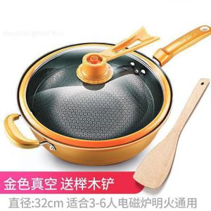 32cm Ijzeren Pot Huishouden Keuken Inductie Fornuis Universele Pan Vacuüm Wok Non Stick Pan Geen Olie Rook Pot Pan met Cover