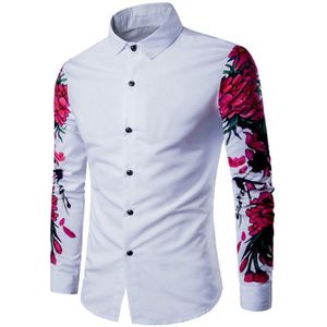 Herfst Man Shirt Patroon Lange Mouwen Bloemen Bloemen Print Slim Fit Mannen Casual Shirt Mode Mannen Jurk shirts