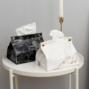 Marmer Patroon Tissue Doos Pu Leather Home Auto Servet Papier Container Papieren Handdoek Servet Case Pouch Huisinrichting