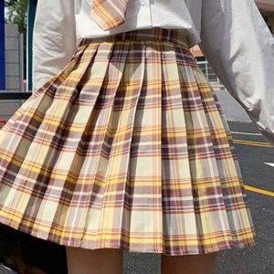 Japanse Meisjes Lente Herfst Lange Mouw Wit Shirt En Hoge Taille Plaid Geplooide Rokken Vrouwen Jk Schooluniform Studenten Doeken