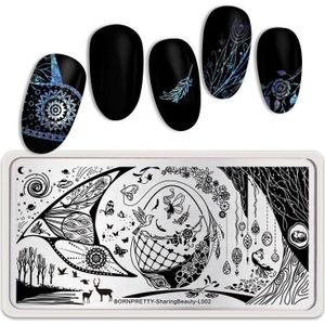 Geboren Pretty Nail Stempelen Plaat Rechthoek Boom Maan Ster Afbeelding Rvs Nail Art Sjablonen Gereedschap