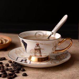 Ritzy Britse Stijl Afternoon Thee Koffie Kop en Schotel Sets Engeland Cafe Tazas Copo Xicara Bone China Theekopje Bekers Koffie kopjes