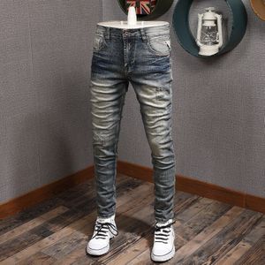 Streetwear Mannen Jeans Retro Geel Gewassen Slim Fit Ripped Jeans Mannen Vintage Denim Broek Hip Hop Jeans Homme