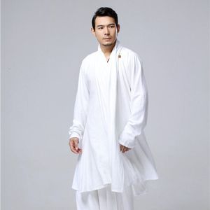Losse Stijl Plus Size Mannen Chinese Traditionele Kostuums Taichi Uniform Ademend V-hals Kung Fu Tang Mannelijke Linnen Gown