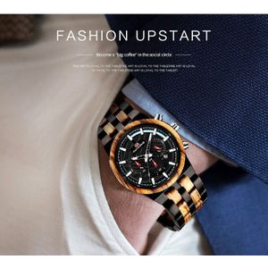 Kun Huang Top Horloge Mannen Houten Horloges Mode Chronograaf Quartz Horloges Casual Mannen Horloges Klok Relogios Masculino