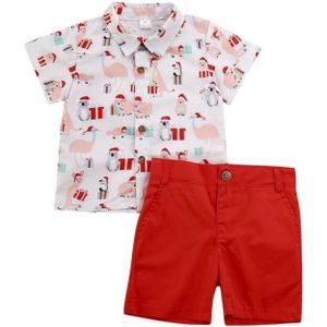 Kerstmis Peuter Baby Boy Kleding Sets 1-6Y Xmas Cartoon Print Korte Mouw Top T-shirt Broek Shorts Outfit