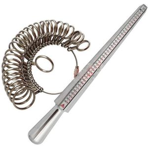 Zilveren Ring Sizer Finger Sizing Juweliers Meetstok Metalen Vinger Ring Gauge Set Doorn Ons Size Sieraden Tool Apparatuur