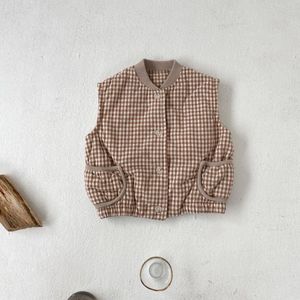 Kids Vest Warme Kleding Meisjes Jongens Winter Zachte Vest Jassen Mouwloze Jassen Voor Baby &#39;S Kleding Kinderen Knop Plaid Vest